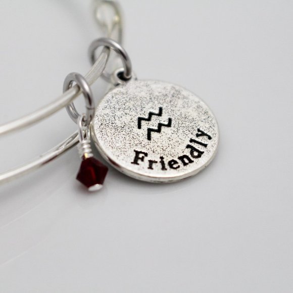 January Aquarius Adjustable Charm Bangle - Handmade Zodiac Bracelet - Picture 12 of 12